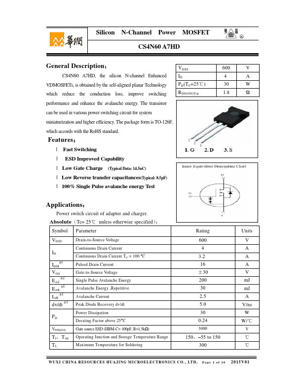 CS4N60A7HD Huajing Microelectronics