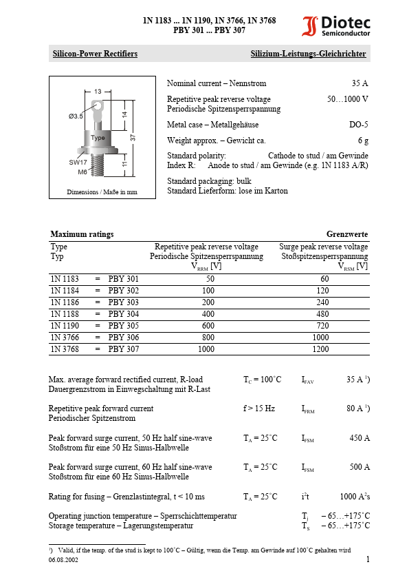 1N1184 Diotec Semiconductor