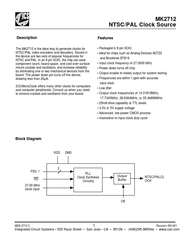 MK2712 Integrated Circuit Systems