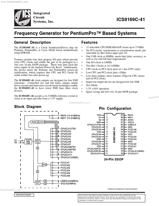 ICS9169C-41 Integrated Circuit Systems