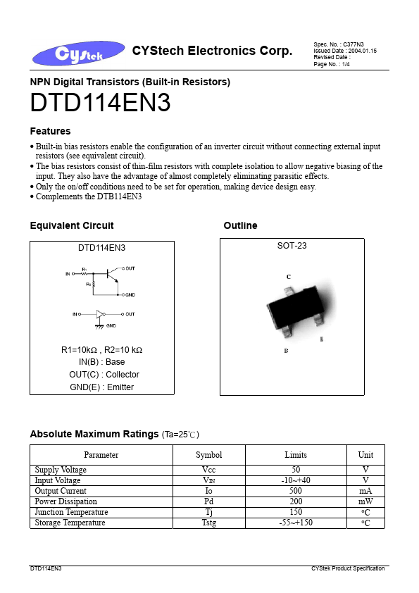 DTD114EN3 CYStech
