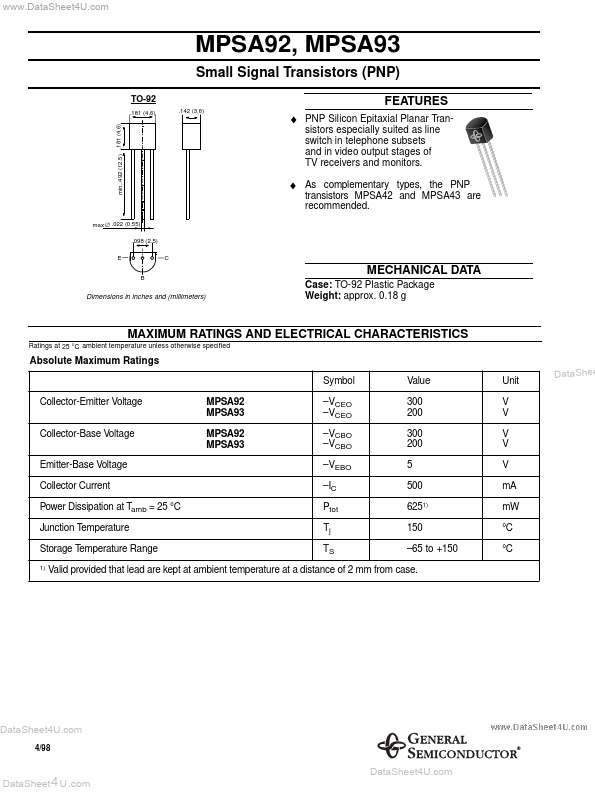 MPSA92 General Semiconductor