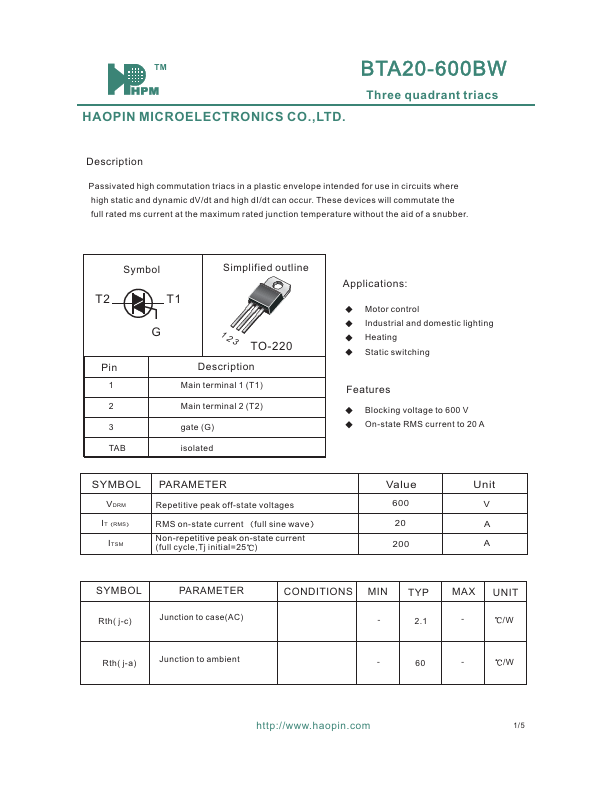 BTA20-600BW HAOPIN