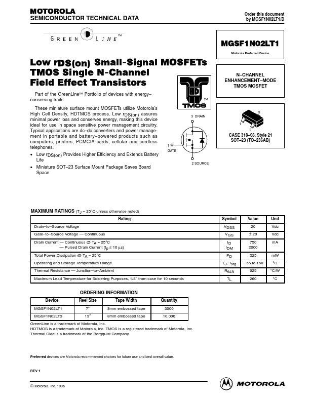 MGSF1N02LT1 Motorola