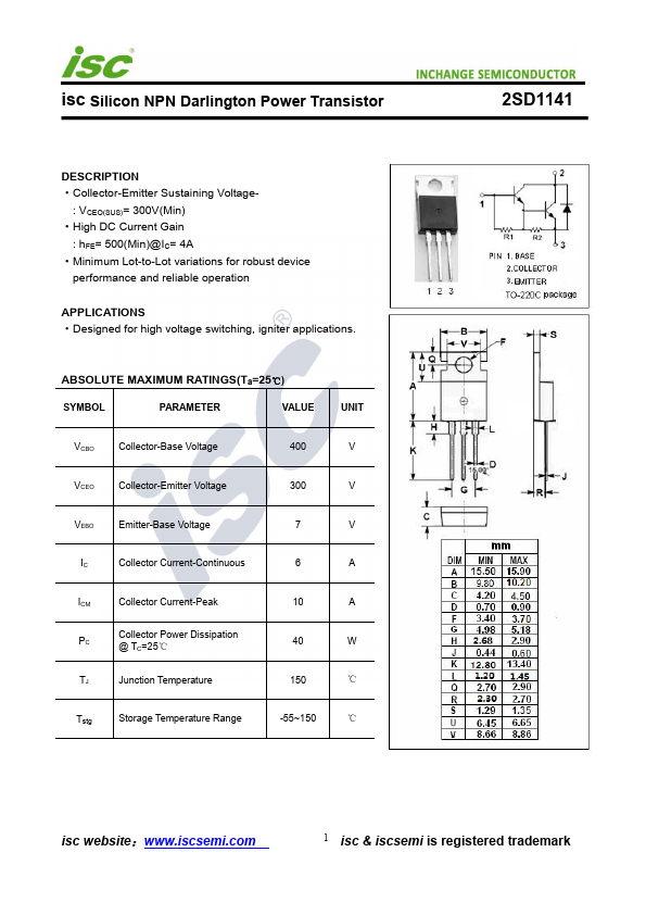 2SD1141 Inchange Semiconductor