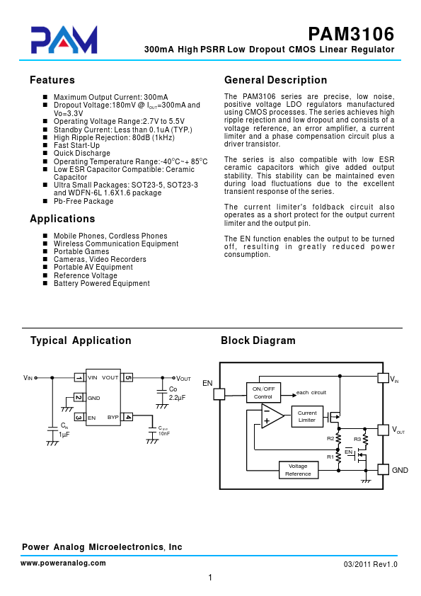 PAM3106 Power Analog Micoelectronics