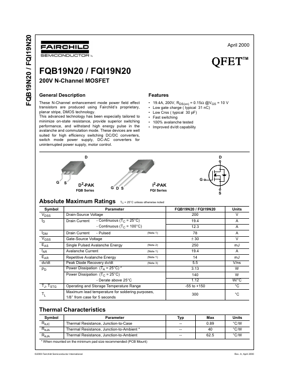 FQI19N20 Fairchild Semiconductor