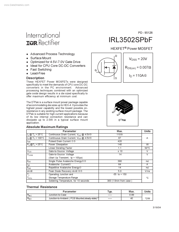 IRL3502SPBF International Rectifier