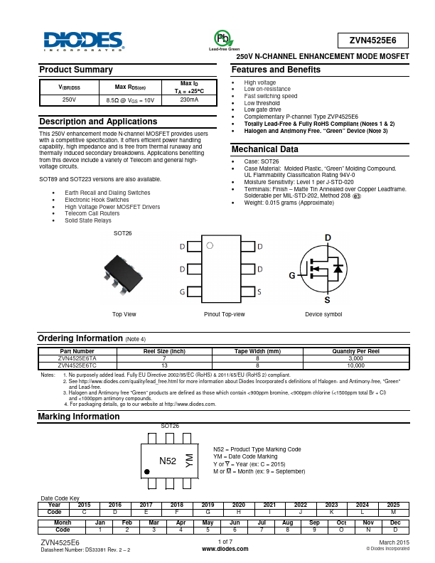 ZVN4525E6 Diodes