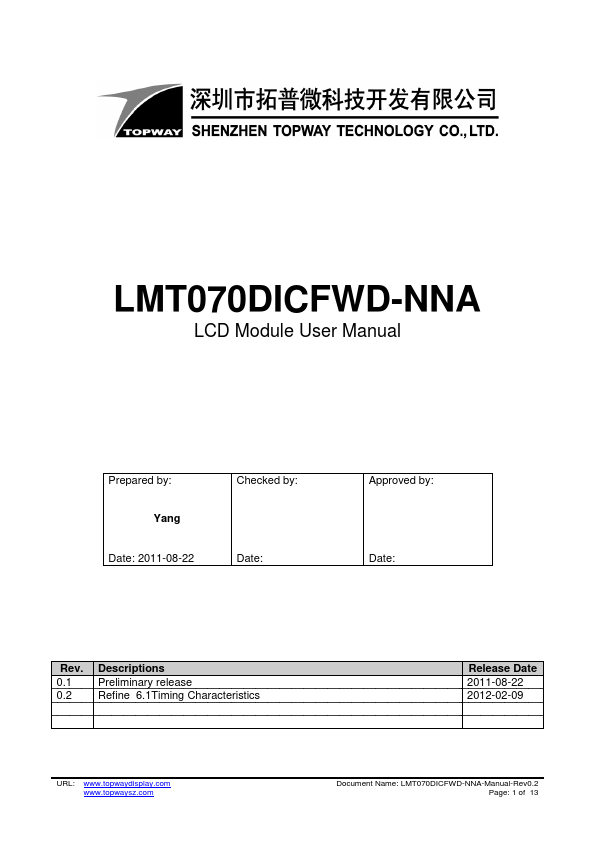 LMT070DICFWD-NNA TOPWAY