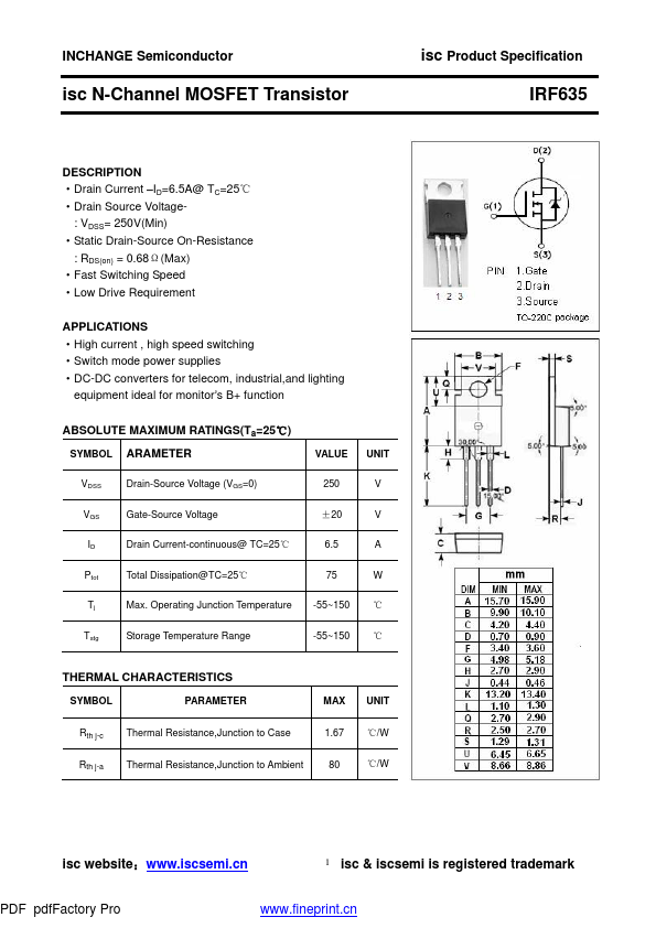 IRF635 Inchange Semiconductor