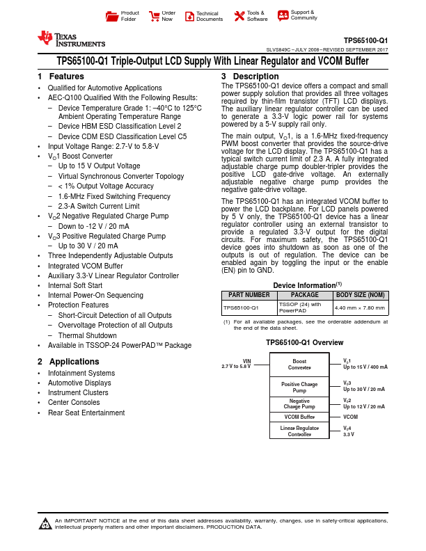 <?=TPS65100-Q1?> डेटा पत्रक पीडीएफ