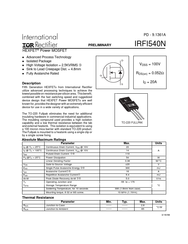 <?=IRFI540N?> डेटा पत्रक पीडीएफ