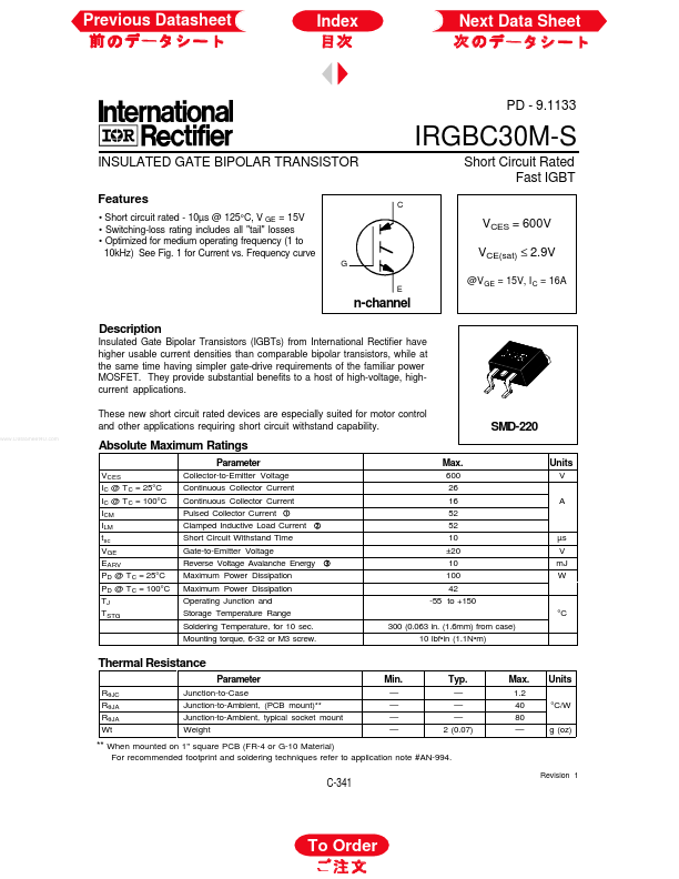 IRGBC30M-S International Rectifier