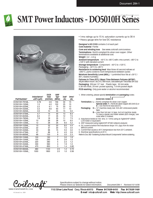 DO5010H-105MLB Coilcraft