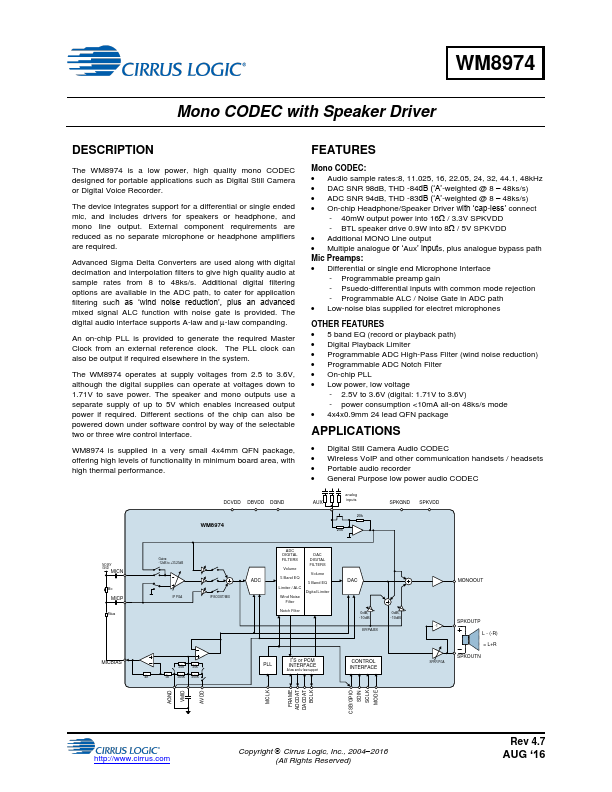 WM8974 Cirrus Logic