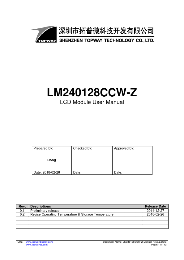 LM240128CCW-Z TOPWAY