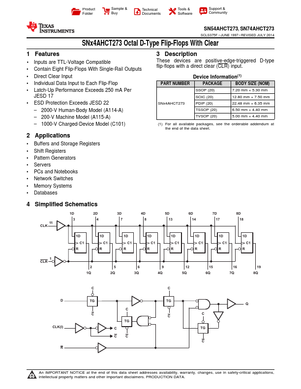<?=SN54AHCT273?> डेटा पत्रक पीडीएफ