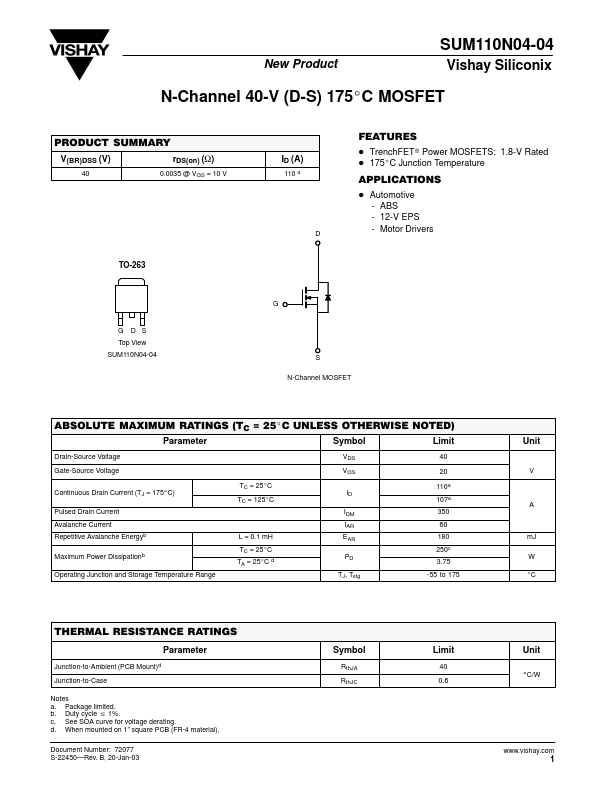 SUM110N04-04 Vishay Siliconix