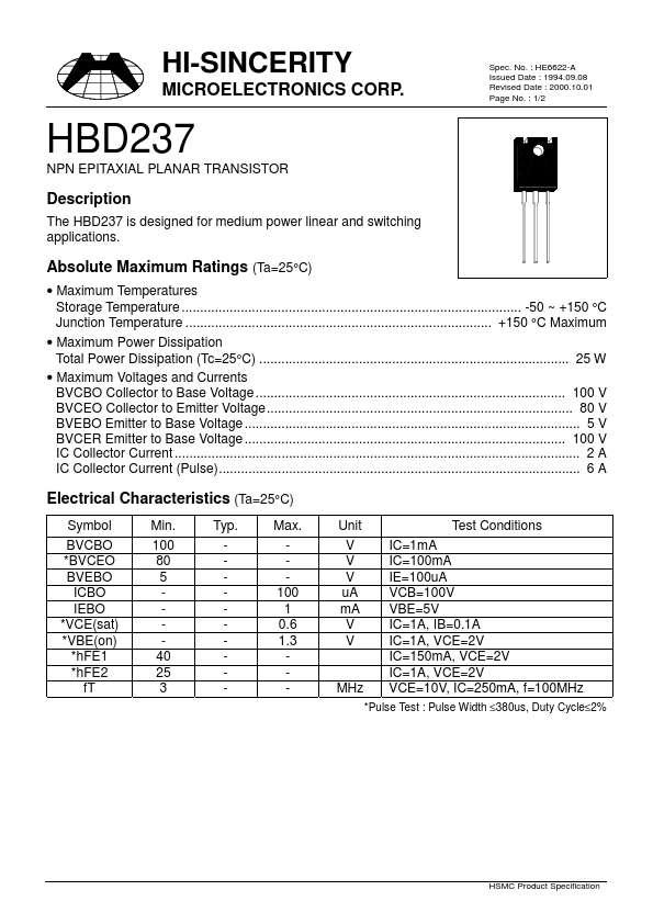 HBD237 Hi-Sincerity Mocroelectronics