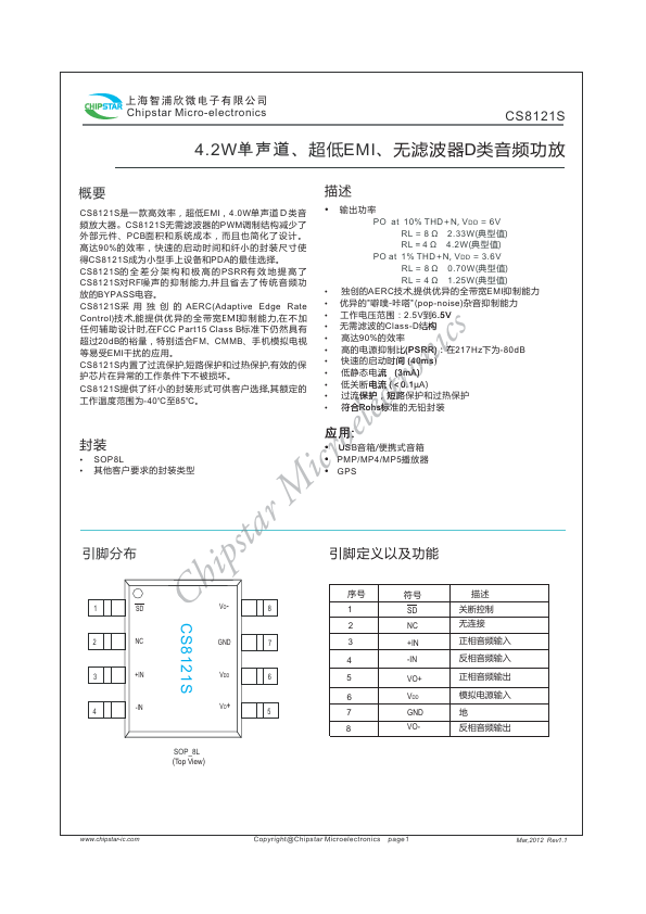 CS8121S Chipstar Micro-electronics