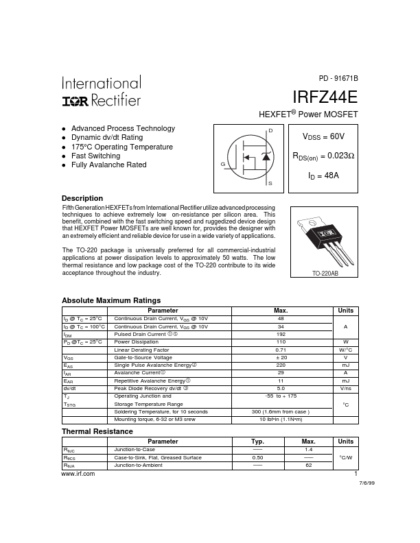 IRFZ44E International Rectifier