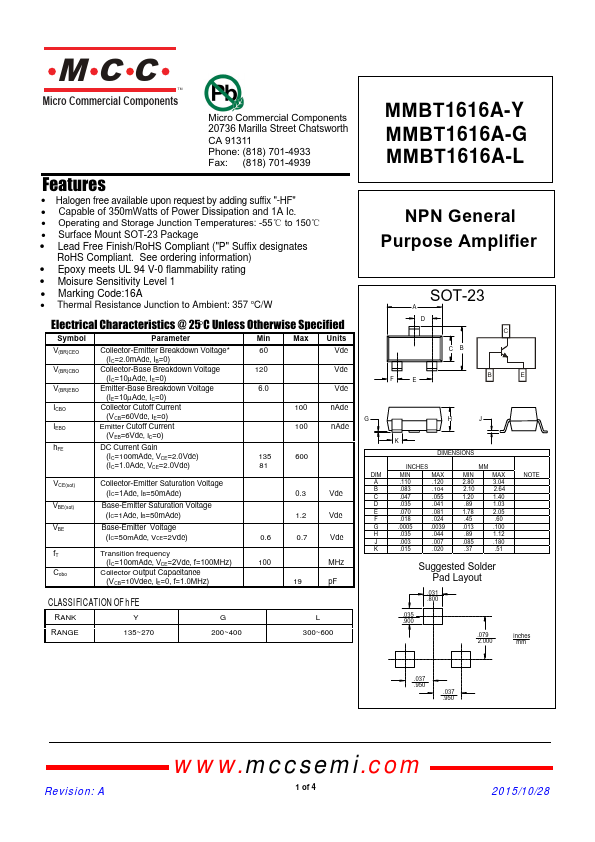 <?=MMBT1616A-L?> डेटा पत्रक पीडीएफ