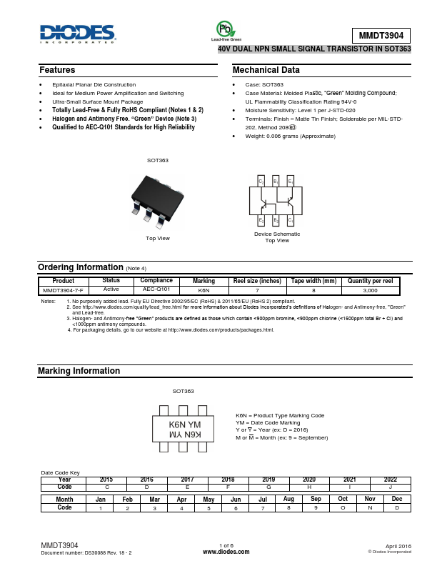 MMDT3904 Diodes Incorporated