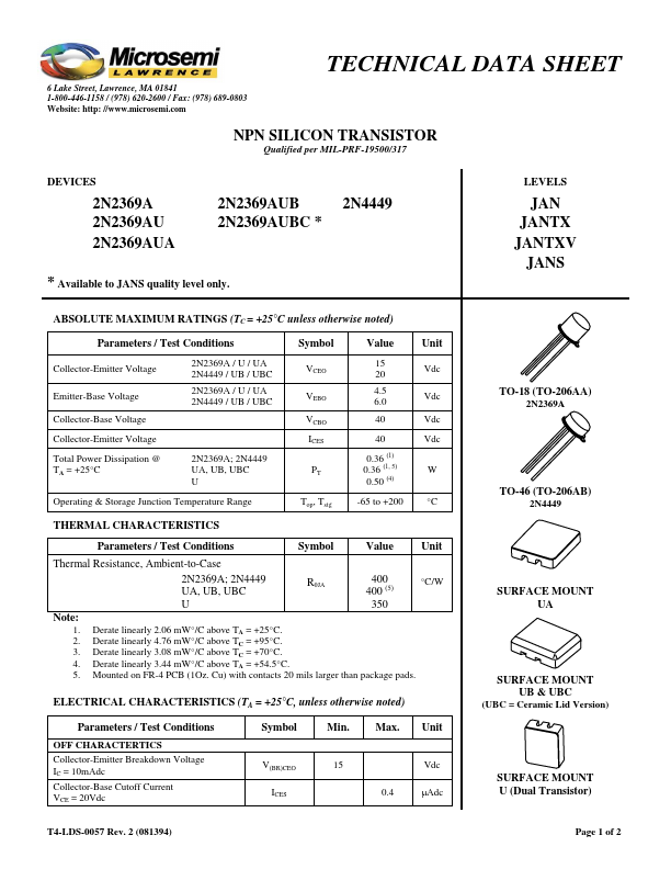 2N2369AUBC Microsemi