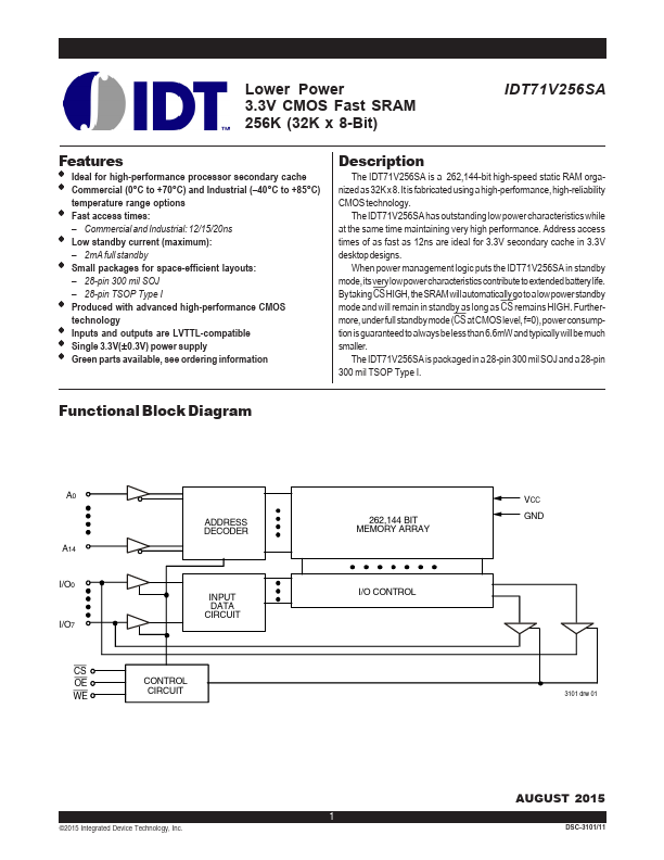 IDT71V256SA Integrated Device Technology