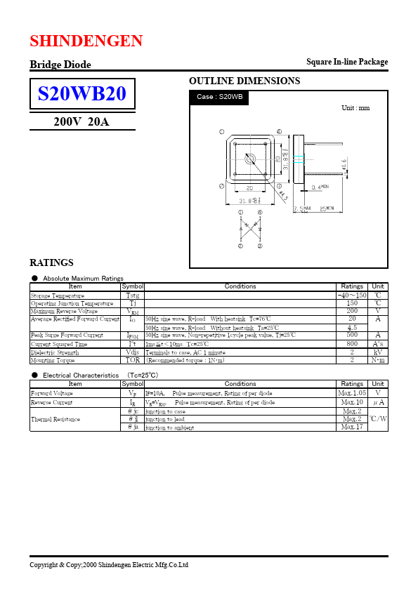 S20WB20 Shindengen Electric Mfg.Co.Ltd