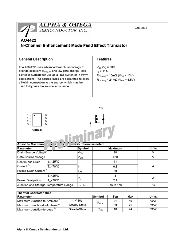 AO4422 Alpha & Omega Semiconductors