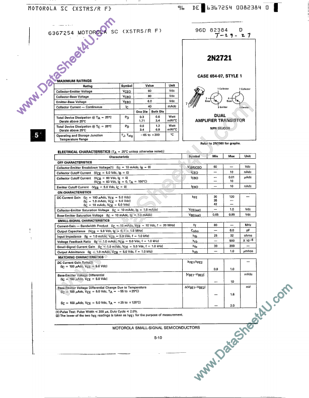 <?=2N2721?> डेटा पत्रक पीडीएफ